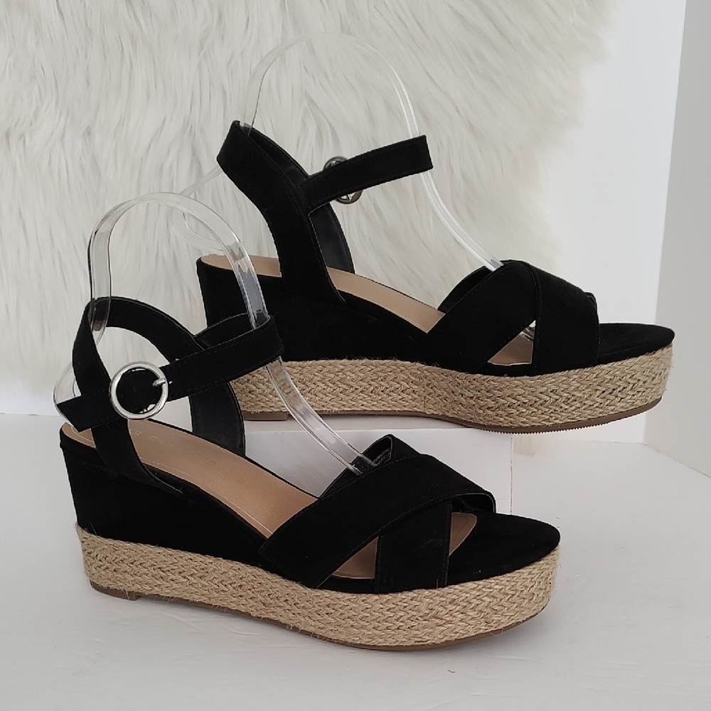 Big Buddha Black Espadrille Wedge/Platform Sandals/ Size 9 - Picture 3 of 11